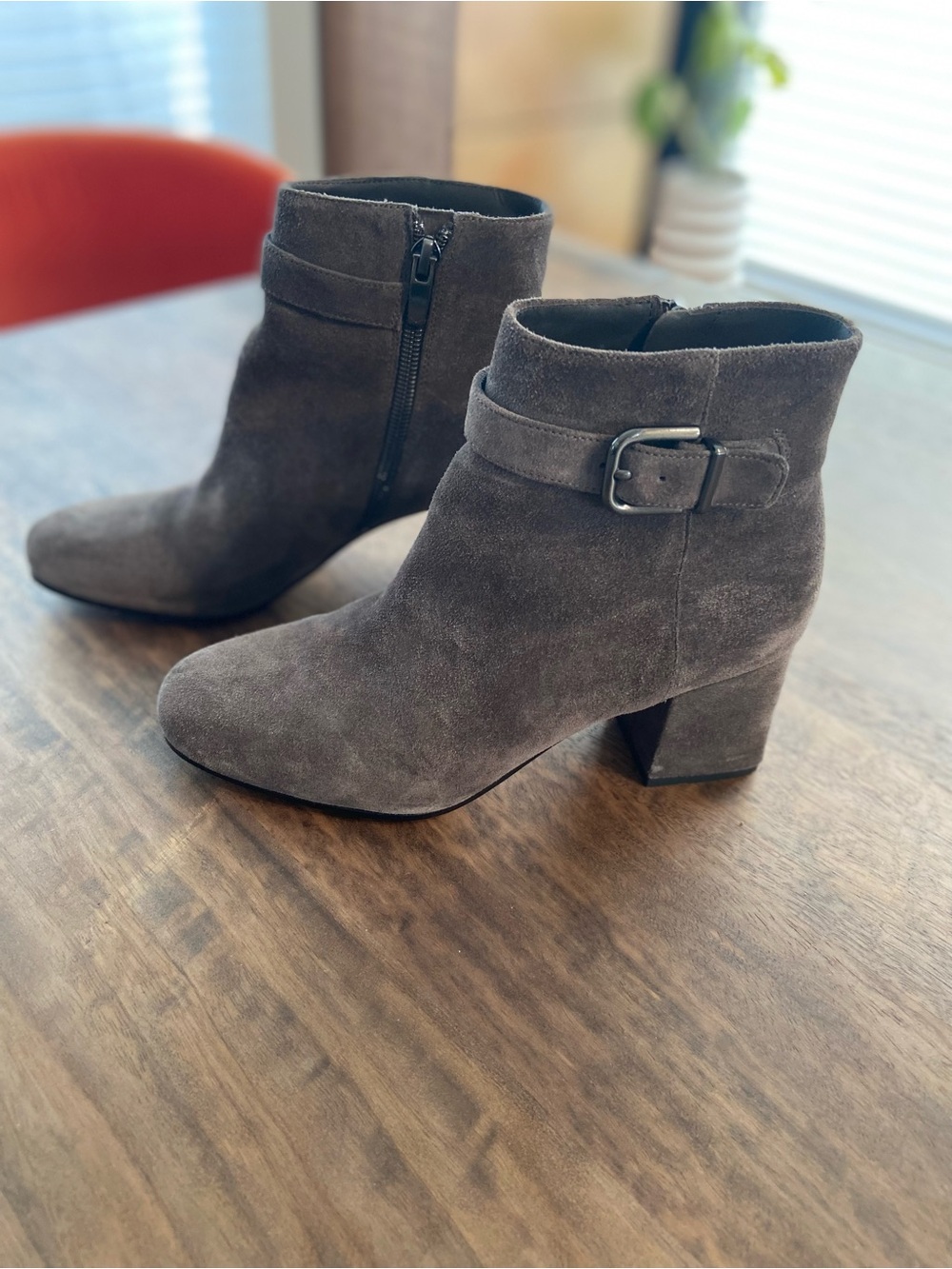 Via Spiga Gray Suede Ankle Boots with Buckle